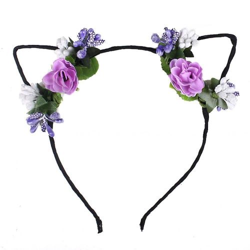 Jusch Qinlee Fille Chat Oreille Bandeau Fleur Rose Douce Bandeau Bandeau Mignon Bandeau De Fête Mignonne, Taille Réglable, Wz-1403r