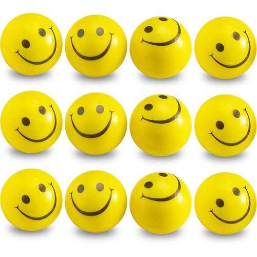 Jusch Saytay Smile Face Stress Balls (En Vrac Paquet De 24) Pour Enfants Et Adultes, Boules Jaunes Fun Happy Face Squeeze De 2 Pouces Pour Le Soulagement De L¿Anxiété, La Main Therap 