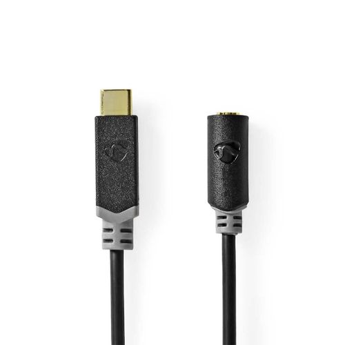 Adaptateur USB-C¿ | Câble USB 2.0 | USB-C¿ mâle | 3,5 mm Femelle | 1,00 m | Rond | Plaqué or | PVC | Noir |