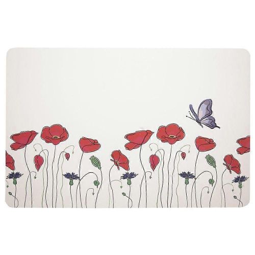 Sous-verre de cuisine rectangulaire en plastique blanc avec motif coquelicot