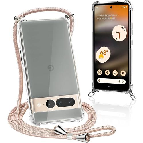 Coque Pour Google Pixel 7 Pro Avec Cordon, Coque Avec Cordon Google Pixel 7 Pro Transparent Tpu Bumper Housse Coque Collier Réglabletéléphone Portable Lanyard Case Google Pixel 7 Pro, Gold Pink