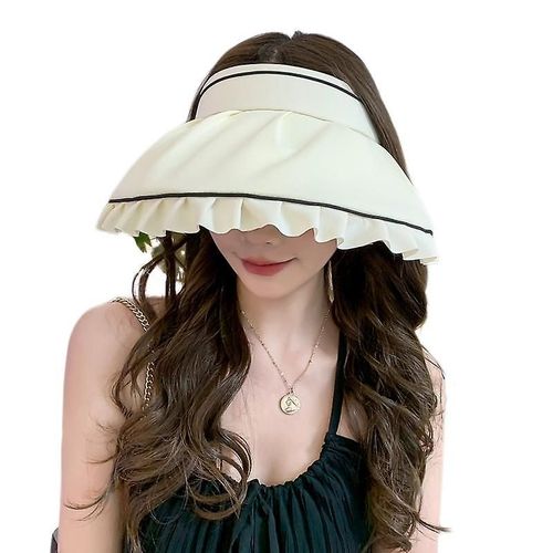 Chapeau De Crème Solaire Respirant Anti-Uv Pour Visage En Dentelle D¿Été Chapeau De Soleil Chapeau Filles Ombrage Soleil Vide Chapeau Haut-De-Forme, Beige