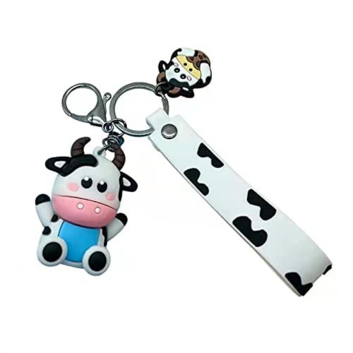Jusch Mignon 3d Petite Vache Sac À Dos Décorations Pendentif Pour Filles, Mousseux Alliage Charme Porte-Clés Pour Airtag Sac Cartable Portefeuille--Blanc