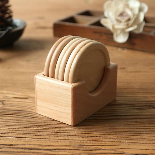 Noyer Bois Foncé Coaster, Ensemble De Sous-Verres 6 Pièces, Support Inclus, Sous-Verres En Bois, Café Coaster, Bière Coaster-Blanc