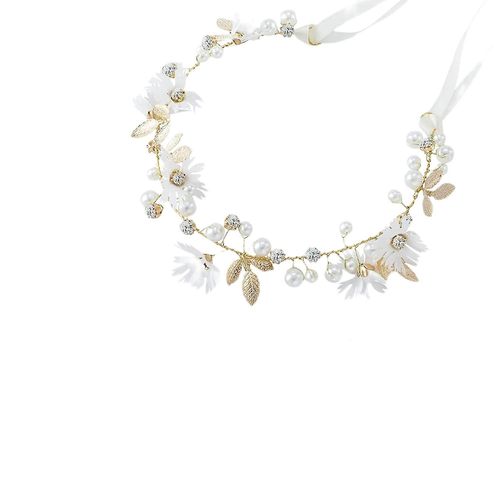 Bandeaux De Mariage Jusch Pour La Mariée, Fleur-Feuille Strass Coiffes De Mariée, Accessoires De Bandeau De Perle Rose Blanche Pour Les Filles, Wz-1608r