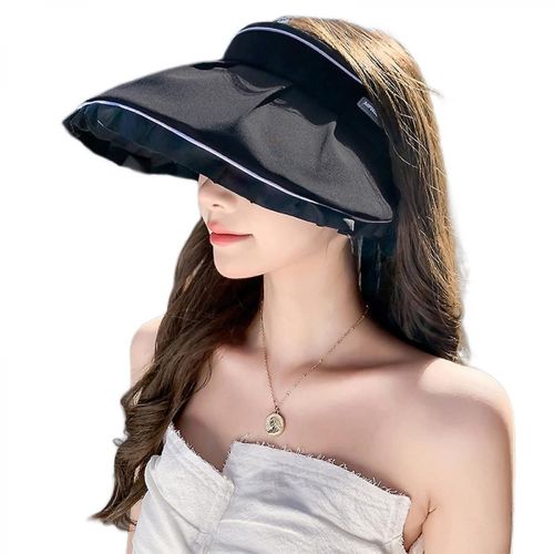 Chapeau De Crème Solaire Respirant Anti-Uv Pour Visage En Dentelle D¿Été Chapeau De Soleil Chapeau Filles Ombrage Soleil Vide Chapeau Haut-De-Forme, Noir