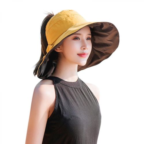 Filles D¿Été Sur La Plage Chapeau De Soleil Vide - Haut Bowing Chapeau De Soleil Crème Solaire Chapeau Anti-Ultraviolet Chapeau De Pêcheur, Jaune