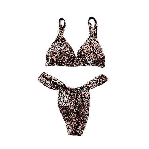 Agréablement Cool Léopard 2 Pcs Costume Split Body, Fantaisiste Large Poitrine, Dos Ouvert, String, Corde, Maillot De Bain Corde (S)