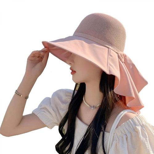 Chapeau D¿Été Femme Extérieur Crème Solaire Casquette Mesh Respirant Châle Cap Protection Du Visage Chapeau De Soleil, Rose