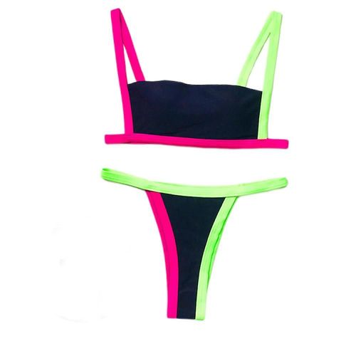 Bikini Fendu Pour Femmes, String, Maillot De Bain Dos Nu Souhaitable À Bretelles Lumineuses Pour Femme, Petite Amie, Noir (L)