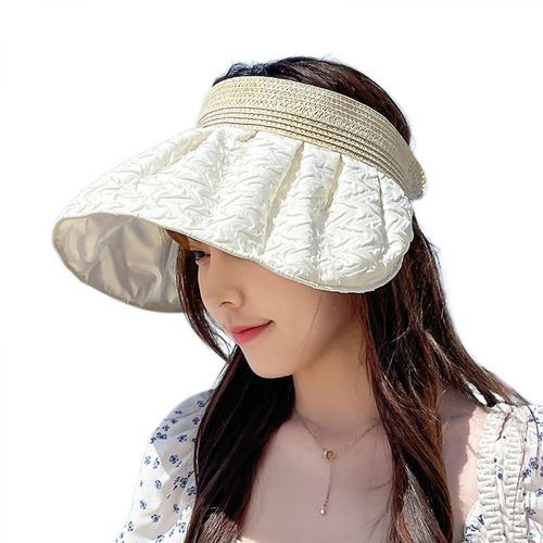 Casquette De Protection Solaire Filles D¿Été Anti-Uv Chapeau De Soleil Double Face Peut Porter Vide Chapeau Haut De Forme Couverture Visage Chapeau De Soleil, Beige