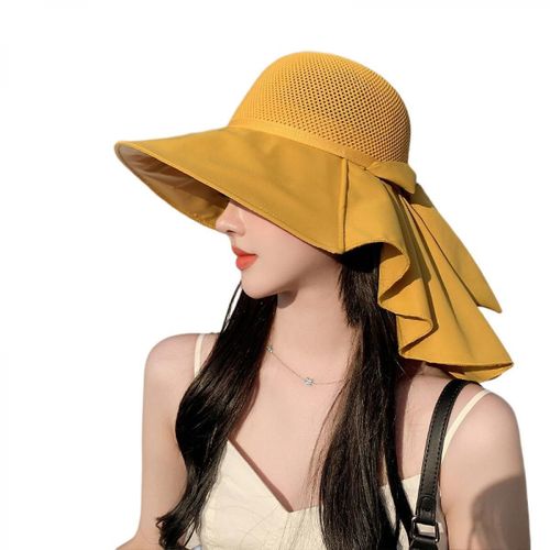 Chapeau D¿Été Femme Extérieur Crème Solaire Cap Mesh Respirant Châle Cap Protection Du Visage Chapeau Soleil, Jaune