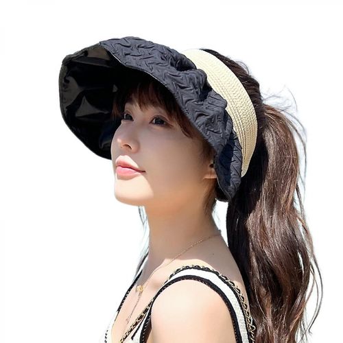 Casquette De Protection Solaire Filles Chapeau De Soleil Anti-Uv D¿Été Double-Face Peut Porter Chapeau Haut De Forme Vide Couverture Visage Chapeau De Soleil, Noir