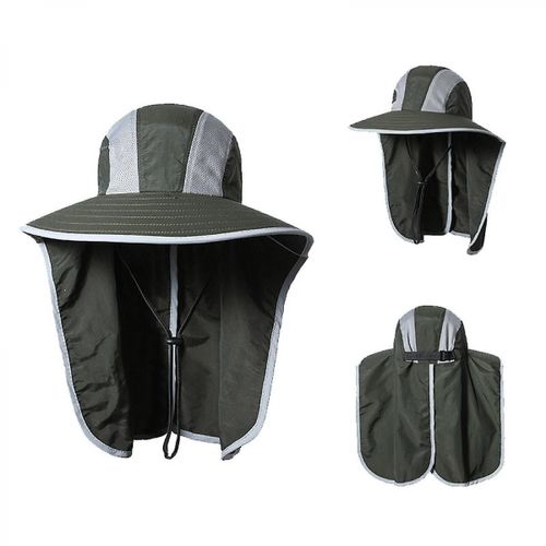 Chapeau De Soleil D'été Chapeau De Pêcheur Crème Solaire Chapeau De Soleil Imperméable Respirant En Plein Air Cape Casquette De Pêche, Vert Militaire