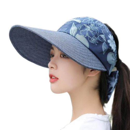 Protection Solaire D¿Été Pour Couvrir Le Chapeau Facial, Uv Sun Hat Coupe-Vent Cyclisme Vide Top Sun Hat Casquette De Sortie En Plein Air, Bleu Marine