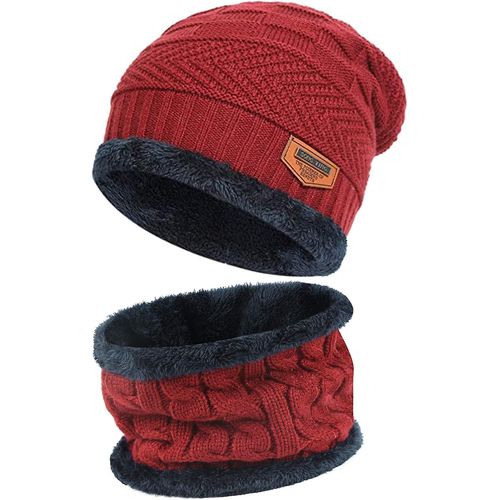 Mens Femmes D¿Hiver Bonnet Chapeau Écharpe Ensemble Chaud Tricot Chapeau Épais Polaire Doublé Hiver Cap Cache-Cou Pour Hommes Femmes