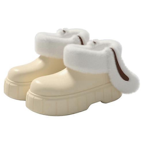 Bottes D¿Hiver Femmes Large Largeur Bout Carré Oreilles De Lapin Bottines Veau Casual Botte Mode Rond Résistant À L¿Eau Antidérapant Doux Doublé Blanc37