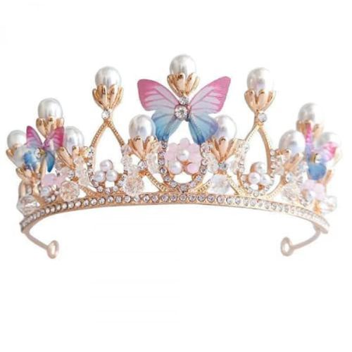 Jusch Filles Diadème Papillon Princesse Couronne Or Perle Bandeau Strass Postiche Pour Halloween Costume Mariage Mariée Bal Fête D¿Anniversaire Cosplay C