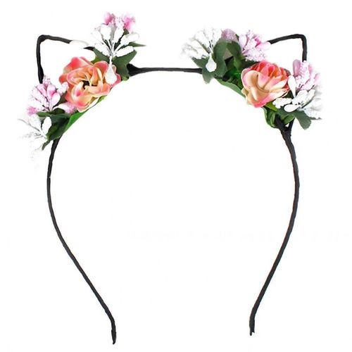 Jusch Qinlee Fille Chat Oreille Bandeau Fleur Rose Douce Bandeau Bandeau Mignon Couvre-Chef De Fête, Taille Réglable, Wz-1401r