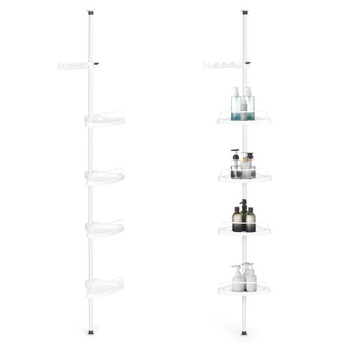 Étagère de salle de bain télescopique d¿angle, 4 étagères, cintre