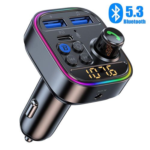 Bluetooth 5.3 Fm Émetteur Sans Fil Bluetooth Adaptateur De Voiture Aux Radio Récepteur Lecteur Mp3 Appel Mains Libres Type-C Usb Chargeur De Voiture