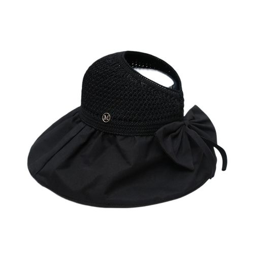 Chapeau De Soleil Enfants Anti-Uv Visage Chapeau De Soleil D¿Été Dessus Vide Pliable Cravate Queue De Cheval Plage Chapeau De Soleil, Noir
