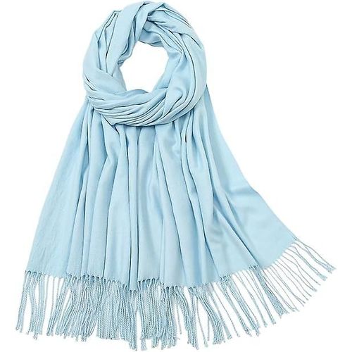 Écharpe Tartan D¿Hiver - Femmes Longues Foulards Laine Chaude Style Britannique Spinning Tassel Châle Étole Pour Femmes Dames, Bleu Clair