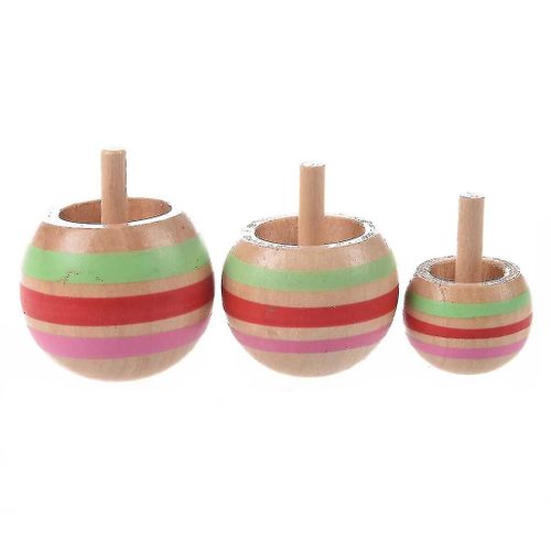 3pcs Bois Coloré Spinning Top Enfants Toy 3 Tailles Pour Les Enfants De Plus De 3 Ans