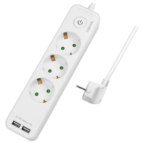 Multiprise 3 voies + 2er commutateur USB m 1,5m Blanc