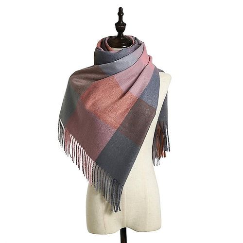 Femmes Foulards Hiver Long Doux Chaud Tartan Check Wraps Laine Filature Pompon Châle Étole Écharpe Dames, Rose