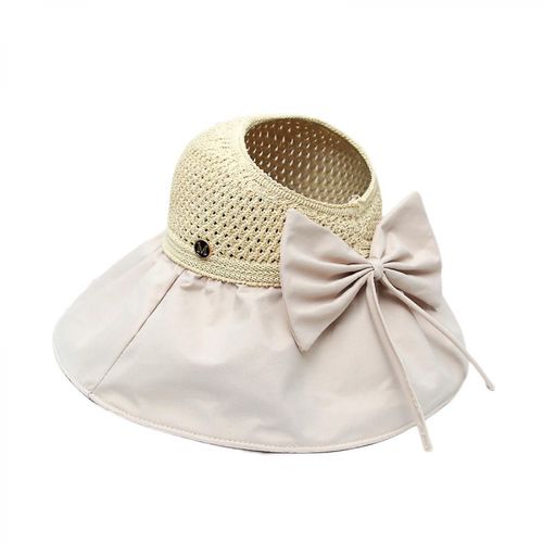 Chapeau De Soleil Enfants Anti-Uv Visage Chapeau De Soleil D¿Été Dessus Vide Pliable Cravate Queue De Cheval Plage Chapeau De Soleil, Beige