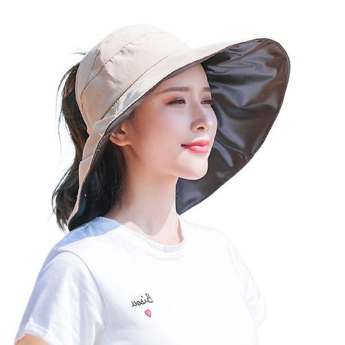 Protection Solaire Big Brim Cyclisme Chapeau De Soleil Anti-Uv Cover Face Avid Top Hat Filles Chapeau De Soleil Grand Chapeau Chapeau À Bord, Beige