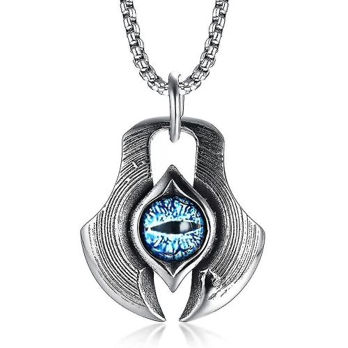Homme En Acier Inoxydable Grec Bleu Dragon Evil Eye Axe Cast Dog Tag Pendentif
