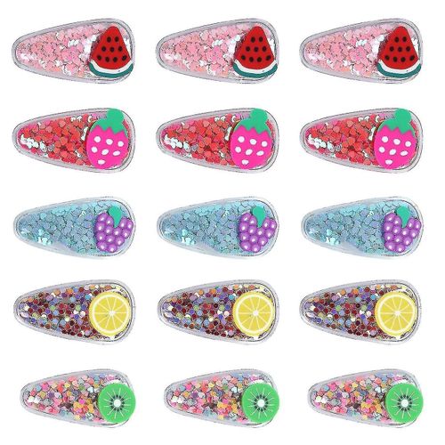 15-Pack Girls Snap Hair Clips Shiny Fruit Transparent Hair Clips Quicksand Shiny Sequin Hair Clips Sweet Hair Clips Enfants Girls Styling Accesso