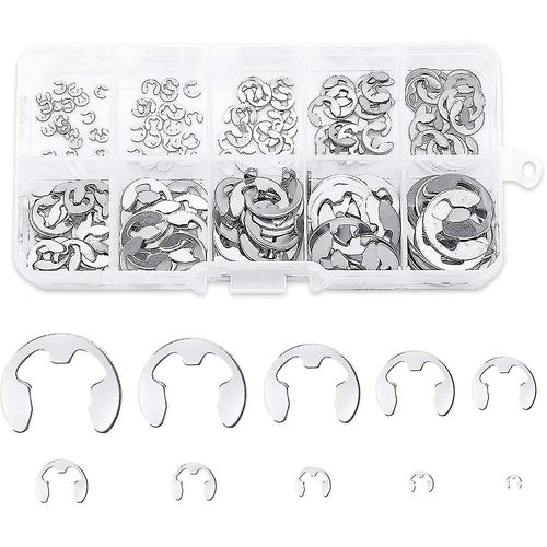 200pcs Acier inoxydable E-circlip Ring Kit, acier inoxydable Circlip Retainer
