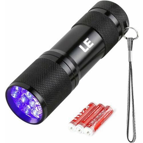 Lampe Torche Uv, Lampe De Poche Ultraviolette 9 Led 395 Nm, Détecteur De Lumière Noire Pour Urine D'animaux, Taches, Punaises De Lit Et Plus Encore, 3 Piles Aaa Incluses