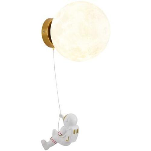 Applique Murale Lune Pour Chambre D'enfant Moderne Minimaliste Créatif Astronaute Dessin Animé Chambre Applique Murale De Chevet, Lampe Led Tricolore Diamètre 15cm