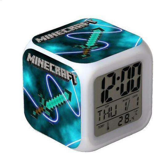 Minecraft Coloré Réveil Led Couleur Changeante Dessin Animé Horloge Étudiant Muet Veilleuse Cadeau De No?L Cadeau D'anniversaire 01