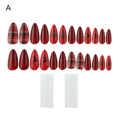 24pcs / Set Appuyez Sur Le Polissage Des Ongles Sans Style De Noël Entièrement Couvrir Le Cercueil Faux Faux Ongles Conseils Détachables Pour La Manucure 