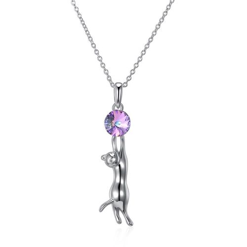 Pendentif Collier Animaux Cristal Rond Pour Chat Chaîne Clavicules 925 Argent Pour Femmes