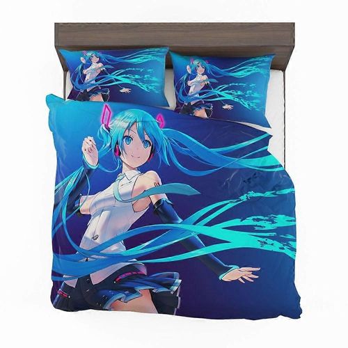 V1611 Bed Sheets Hatsune Miku Anime Girl Vocaloid Long Hair Quilt Duvet Cover Set Home Textiles3-Piece Bedding Set (1 Duvet Cover + 2 Pillow Shams) Be 135x200cm 53x78in