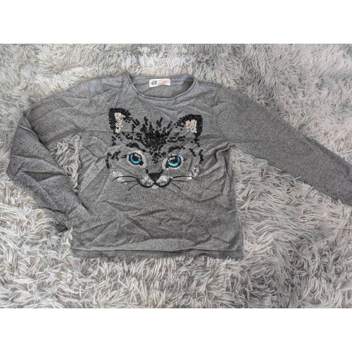 Pull Gris Sequins Chat 5 Ans