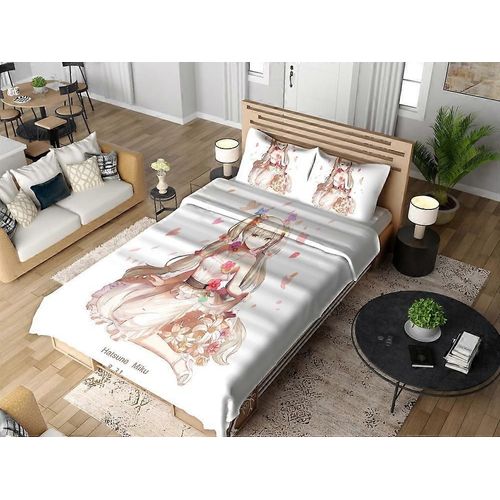V1655 Bed Sheets Hatsune Miku Vocaloid Anime Quilt Duvet Cover Set Double Bedroom Decor3-Piece Bedding Set (1 Duvet Cover + 2 Pillow Shams) Bed Sheets 135x200cm 53x78in