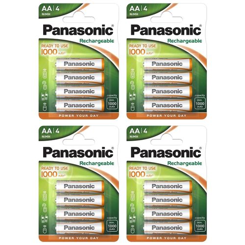 Panasonic Lot de 4 Packs 4 piles Rechargeables NiMH AA/Mignon/HR6 1,2V 1000mAh DECT
