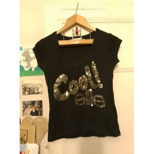 Tee Shirt Noir Perles Cousues Translucides 36 S Élite.