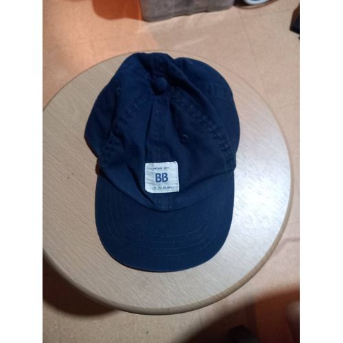 Casquette Bébé Garçon 18 Mois Bout'chou, Coloris Bleu Marine, Pastille Pompon Cousue Sur Le Haut, Écusson Bb Coloris Blanc Sur L'avant, Élastique D'aisance Sur L'arrière, 100% Coton.