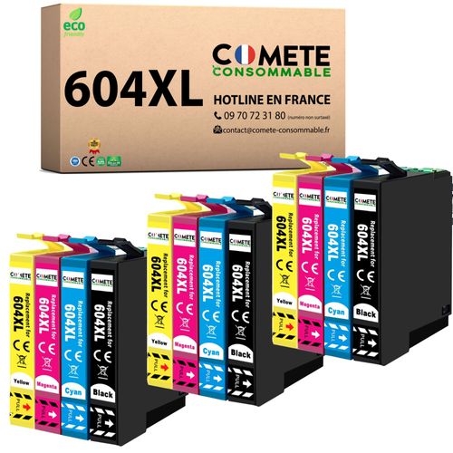COMETE - 604XL - 12 Cartouches d'encre Compatibles avec Epson 604 XL Ananas - pour Epson XP 2200 XP 2205 (3 Noir 3 Cyan 3 Magenta 3 Jaune) - COMETE CONSOMMABLE