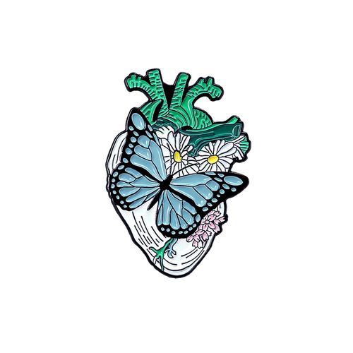 Pin's Coeur Papillon Et Fleurs