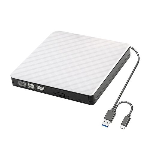 Lecteur DVD externe mince 2 en 1 USB 3.0, lecteur optique pour ordinateur portable-Blanc