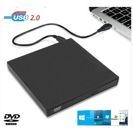 Lecteur CD DVD externe, lecteur CD-RW externe de protection mince USB 2.0, lecteur DVD-ROM pour ordinateurs portables et ordinateurs de bureau-Noir